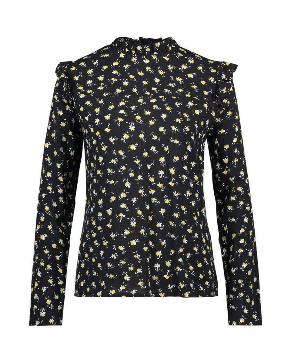 Aaiko soepele zwart gebloemde viscose tuniek blouse met ruches - Maat L