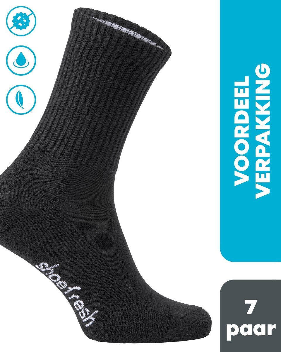 7 paar Shoefresh Bamboe Sportsokken Dames - Maat 39-42 – Zwart – Naadloze Sokken