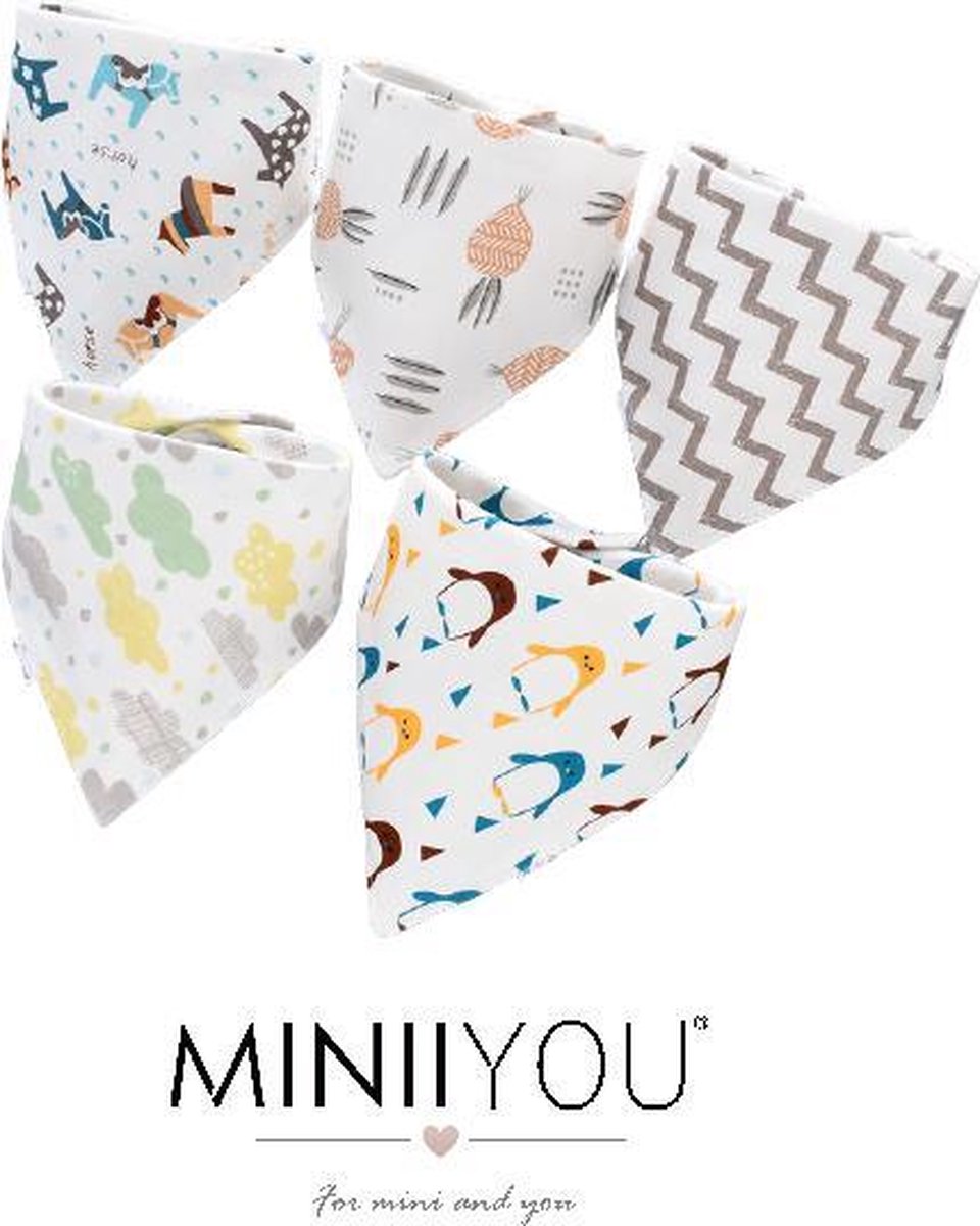 5- pack - Bandana slabbetjes - paard wolkje - 2-laags Katoen - Puntslabbetjes - kwijlslabbetjes