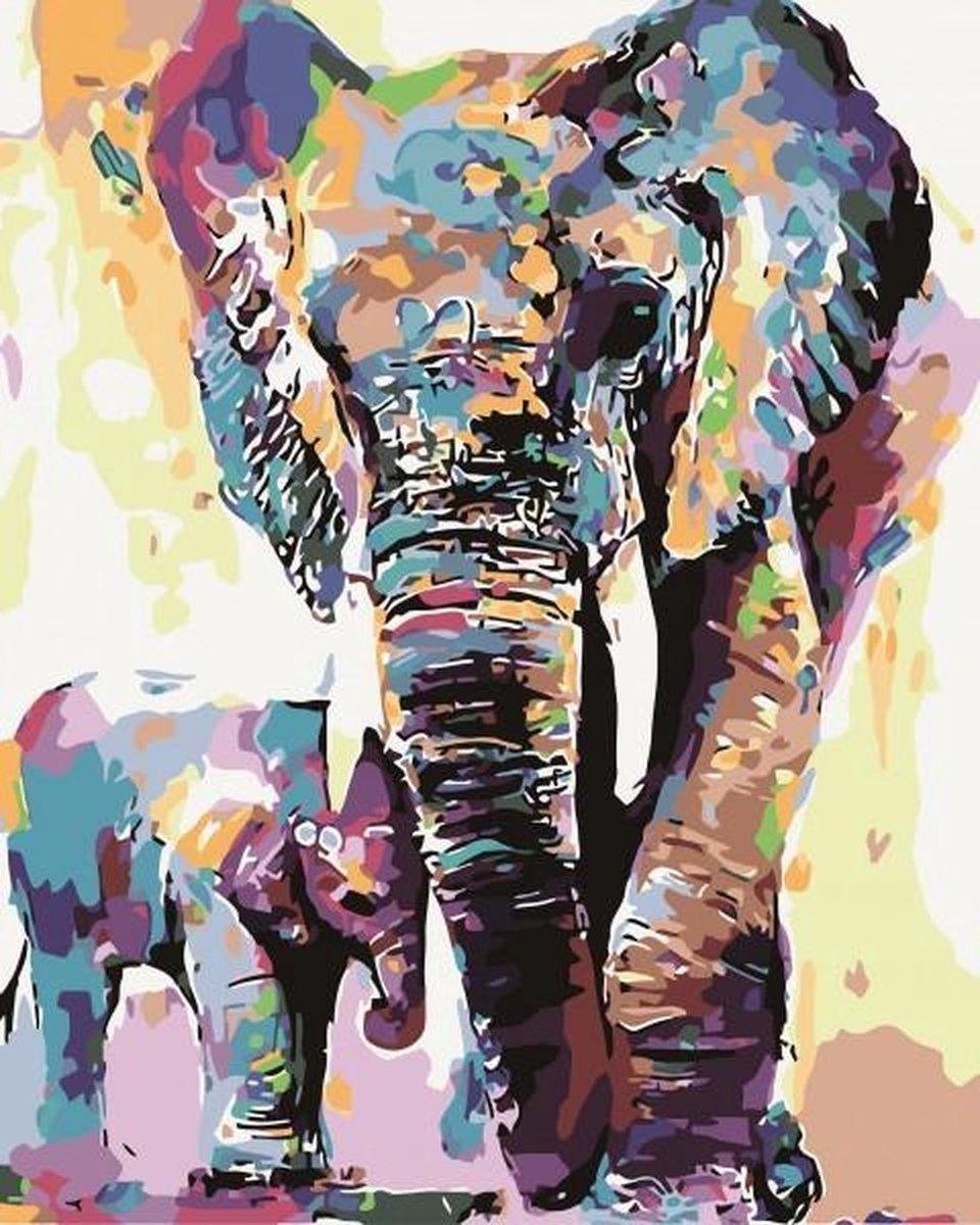 Olifant - Schilderen op nummer - verven op nummer - kleuren op nummer - hobby pakket - paint by number - hobbypakket - 50x40cm - los canvasdoek