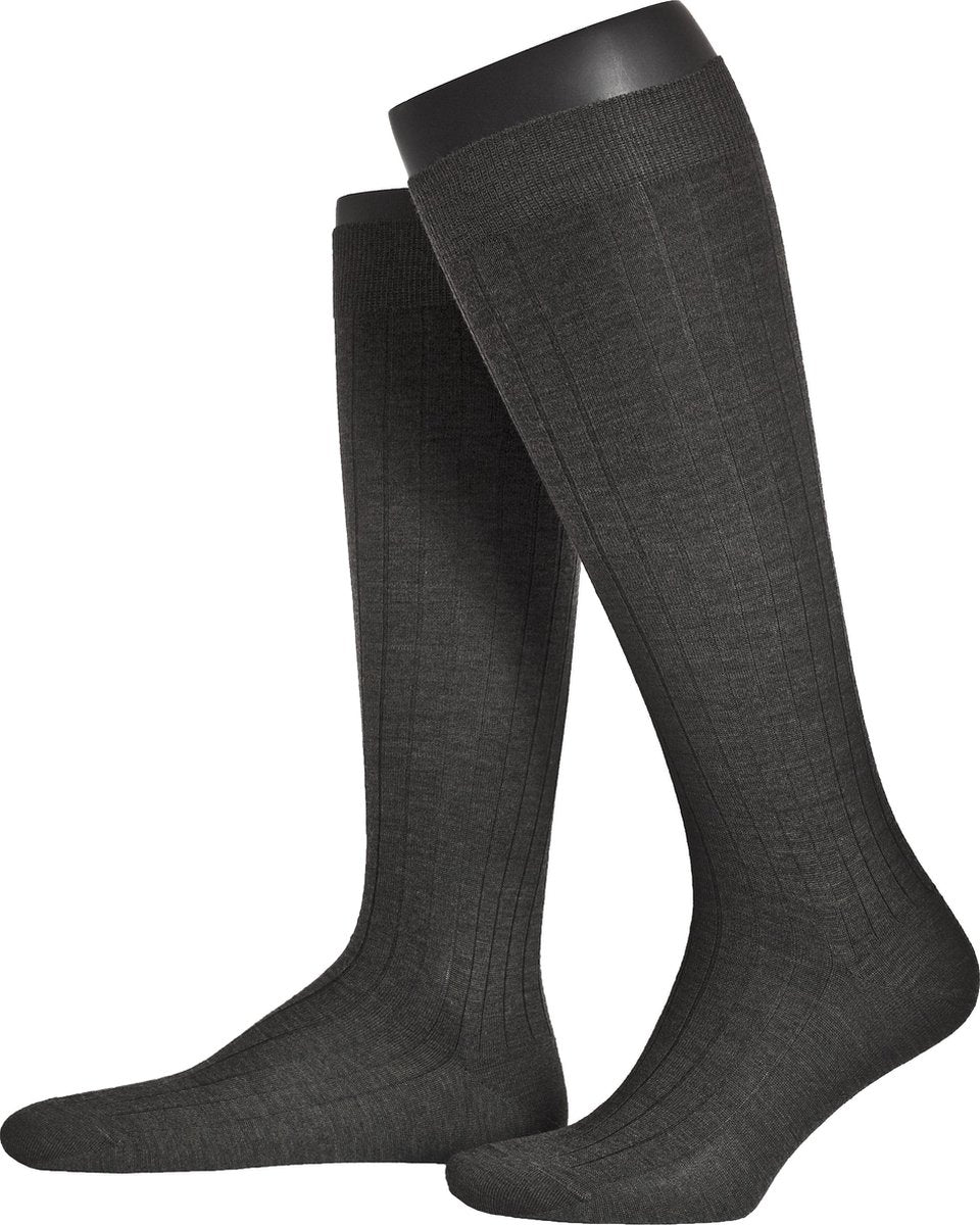 Kniekousen | Calze Sabas | lang ribbel 100% merinowol | grijs | maat 44-45