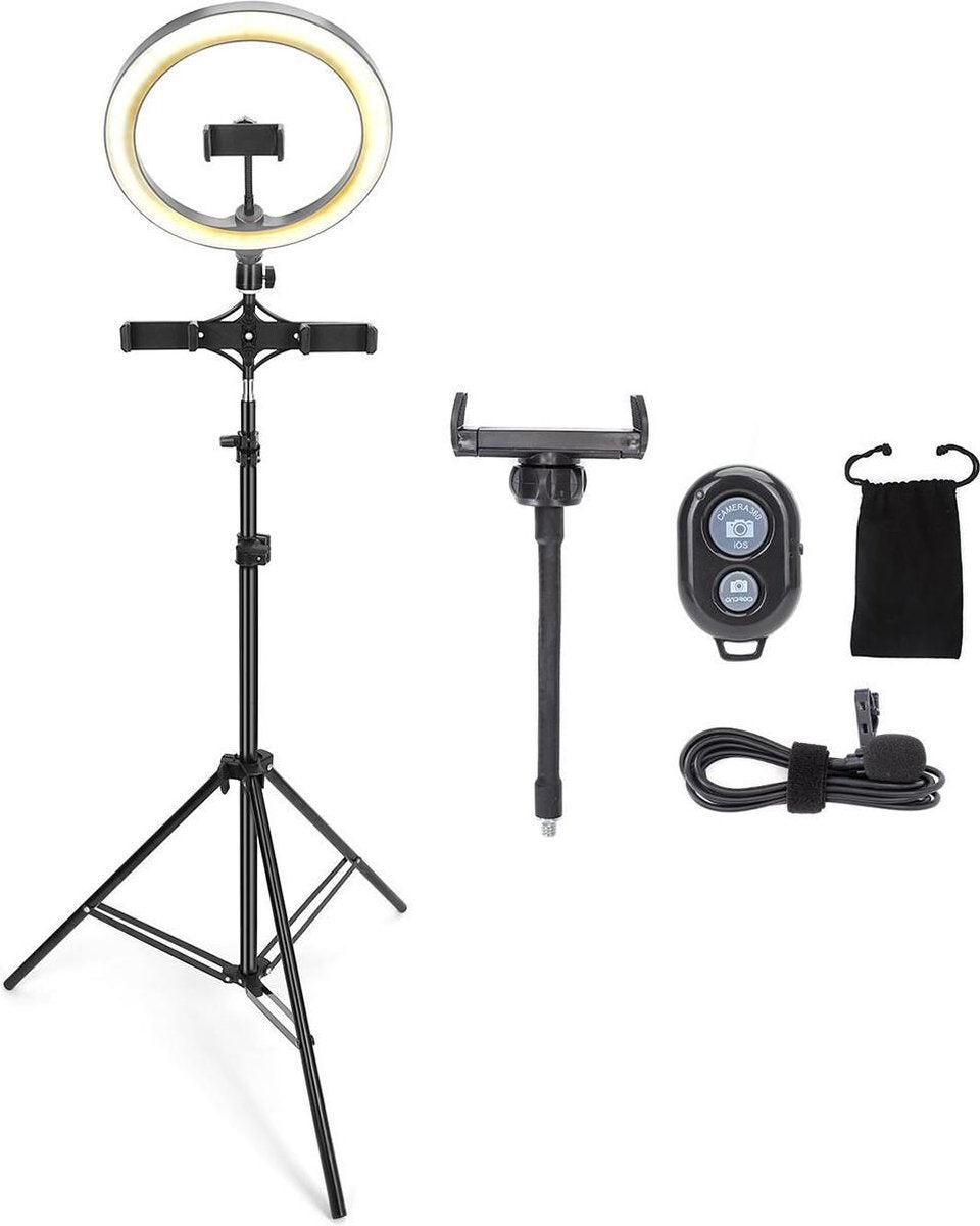 Ringlamp met Statief - Igia Rongy - Bluetooth - Microfoon - Afstandsbediening - Dimbaar - CCT Aanpasbare Kleur - Zwart