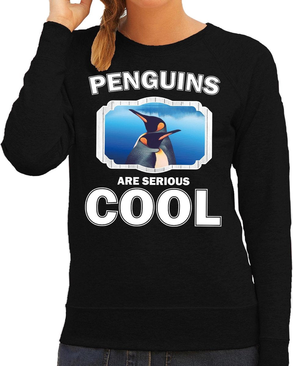 Dieren pinguins sweater zwart dames - penguins are serious cool trui - cadeau sweater pinguin/ pinguins liefhebber M