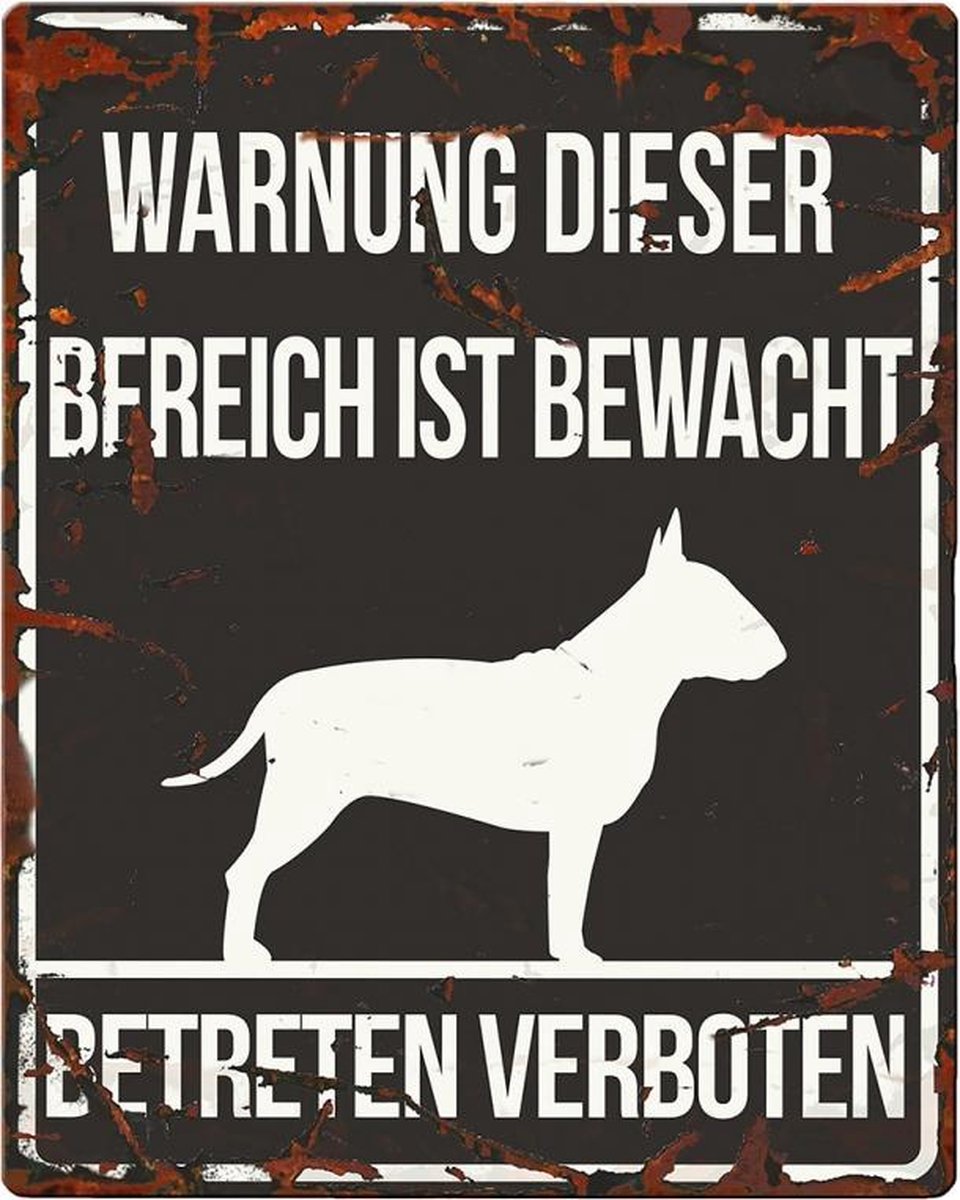 D&D Waakbord / Warning sign square bull terrier de Zwart 20x25cm