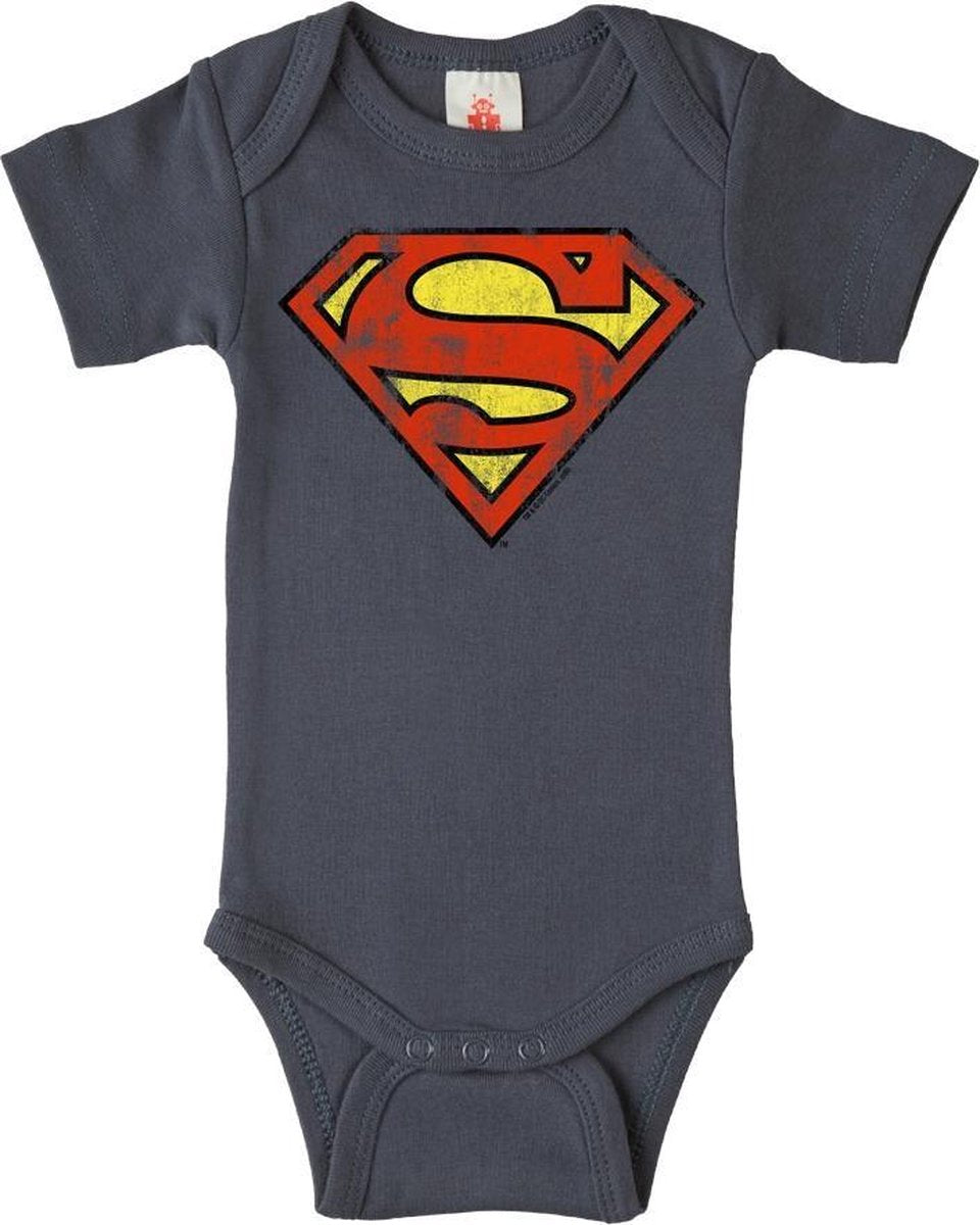 Superman Logo DC Comics Logoshirt baby romper grijs blauw - Logoshirt - 98/104