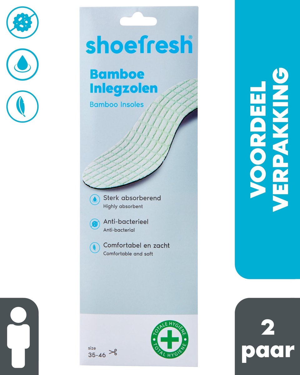 Shoefresh Bamboe Inlegzolen Heren – Geurvreters voor schoenen – Anti zweet inlegzooltjes – Maat 35-46 - 1 paar