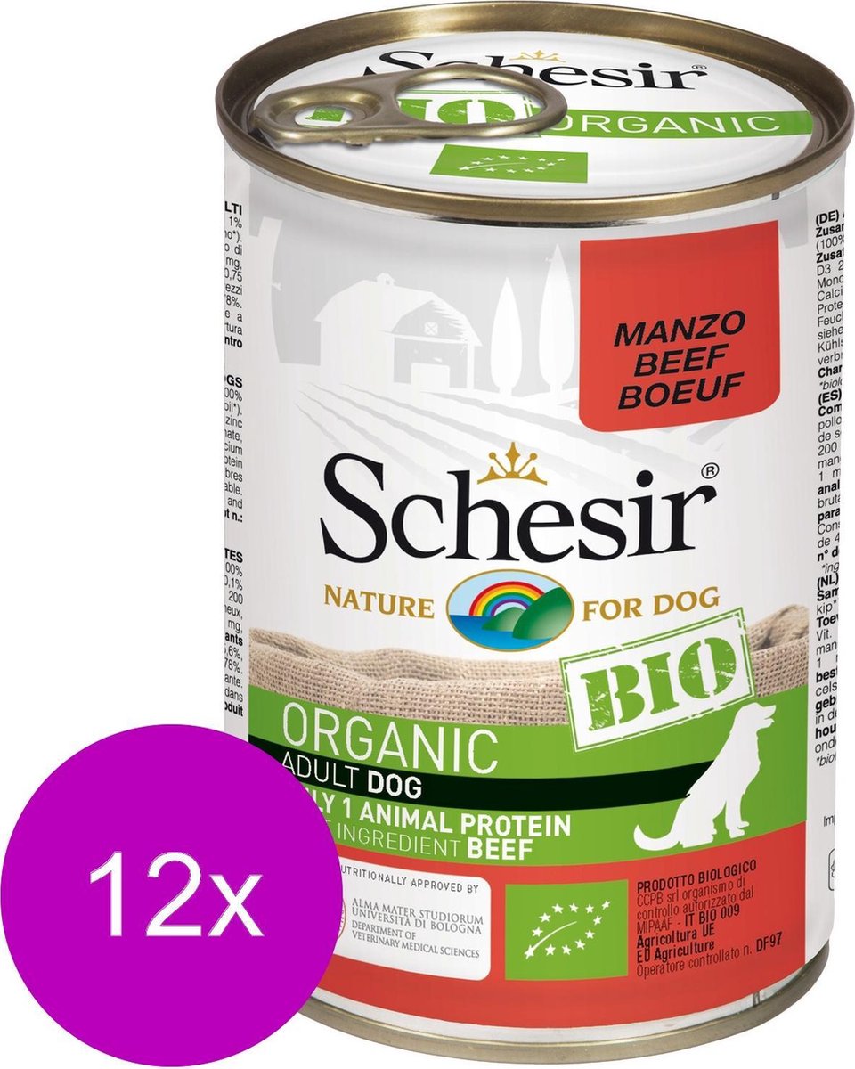Schesir Hond Bio Blik Paté 400 g - Hondenvoer - 12 x Rund