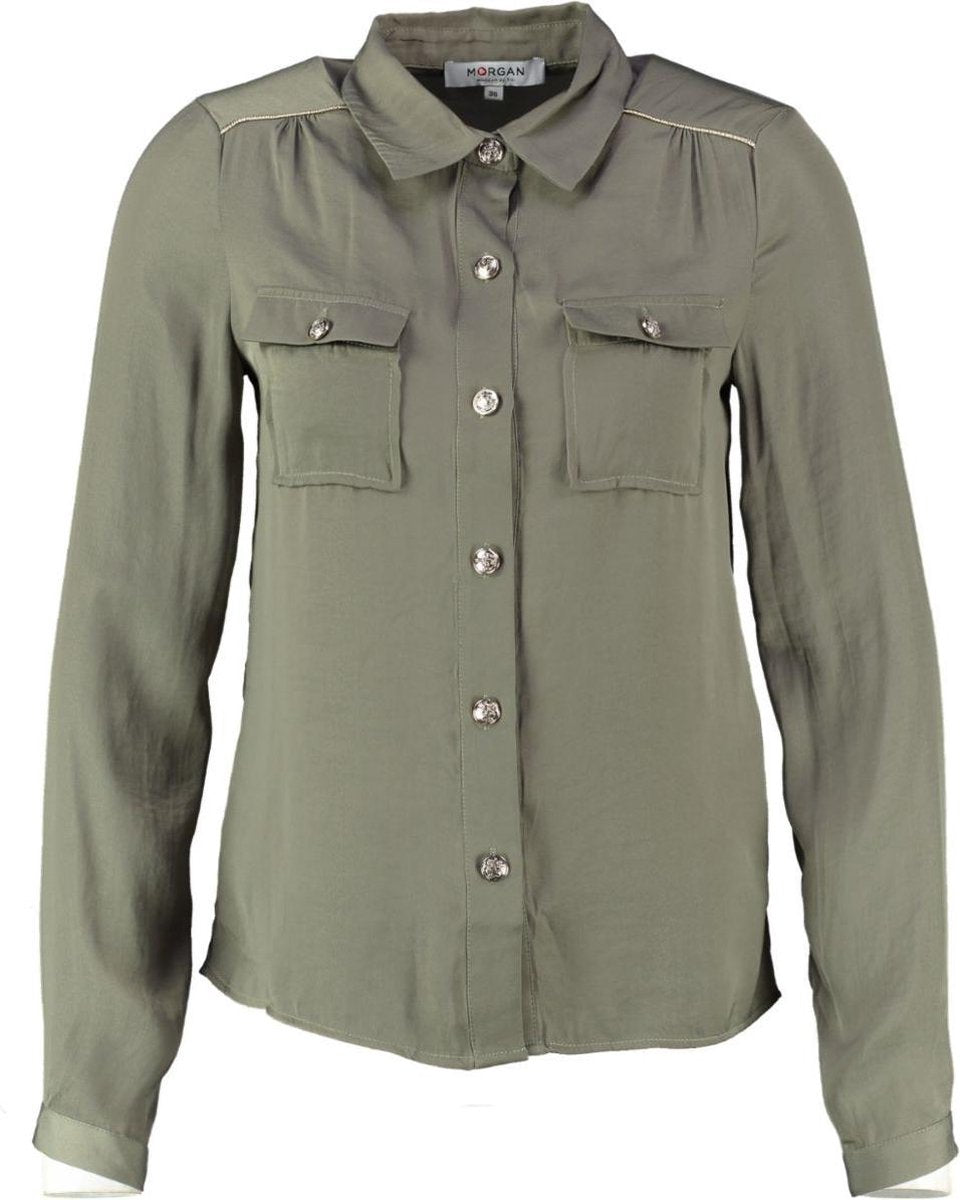 Morgan armygroene shiny blouse - valt kleiner - Maat 38