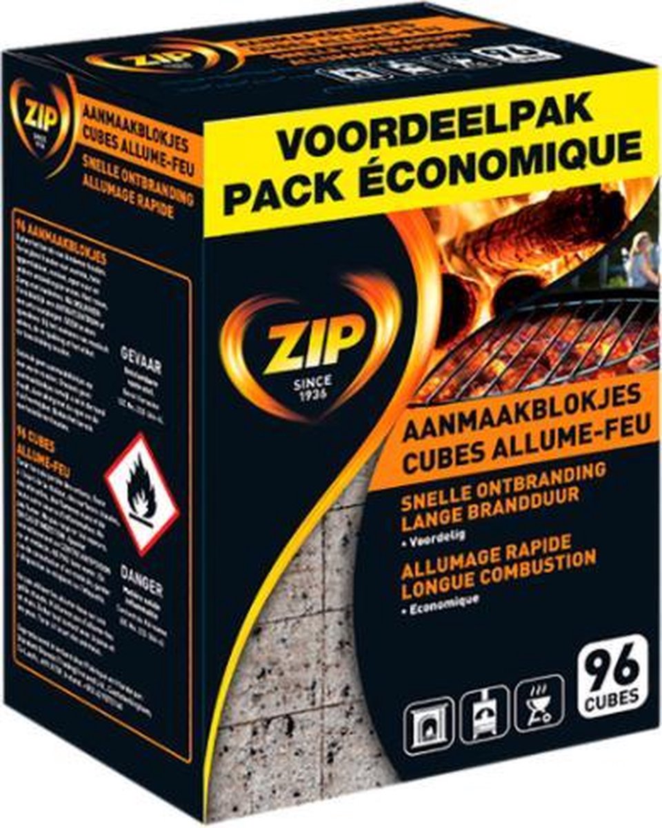 ZIP Aanmaakblokjes Voordeelpak - Snelle Ontbranding & Lange Brandduur - 96 Cubes