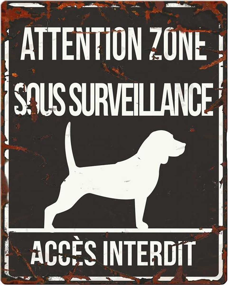 D&D Waakbord / Warning sign square beagle f Zwart 20x25cm