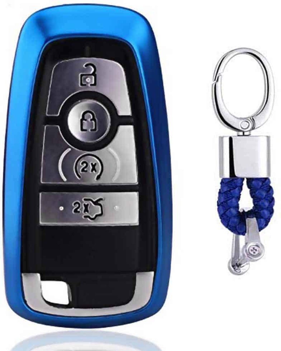 Galvaniserende TPU autosleutelhoes met enkele schaal met sleutelring voor Ford New Mondeo / New Explorer / New Edge (blauw)