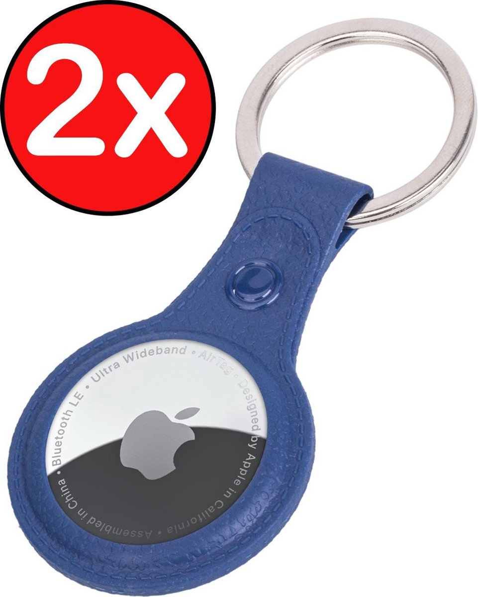 AirTag-Sleutelhanger AirTag Hoesje Leder Look Hanger - AirTag Hanger Sleutelhanger Hoesje - Donker Blauw - 2 PACK