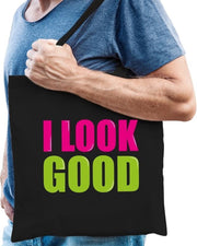 I look good cadeau tas zwart voor heren cadeau katoenen tas zwart voor heren - kado tas / tasje / shopper