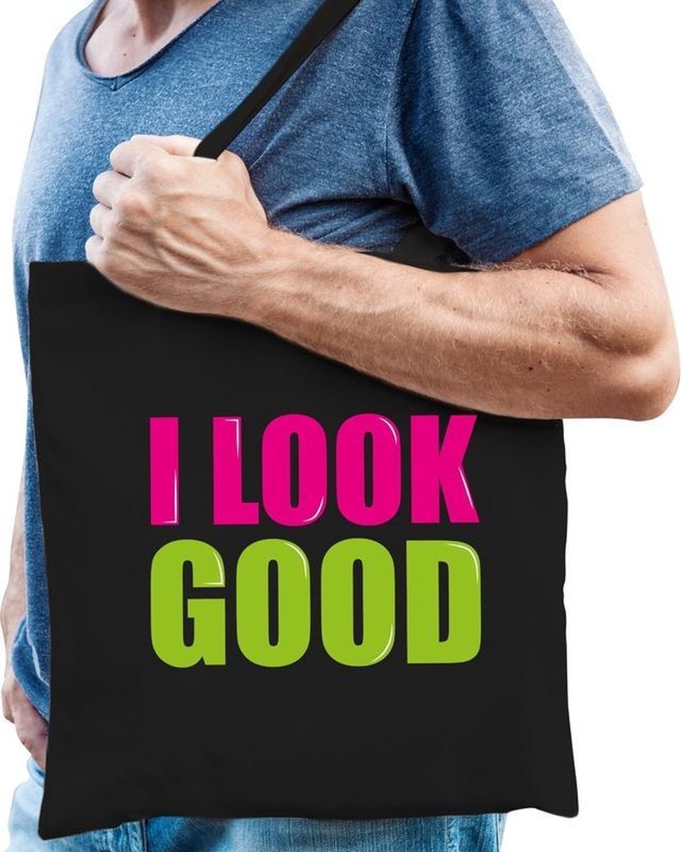 I look good cadeau tas zwart voor heren cadeau katoenen tas zwart voor heren - kado tas / tasje / shopper