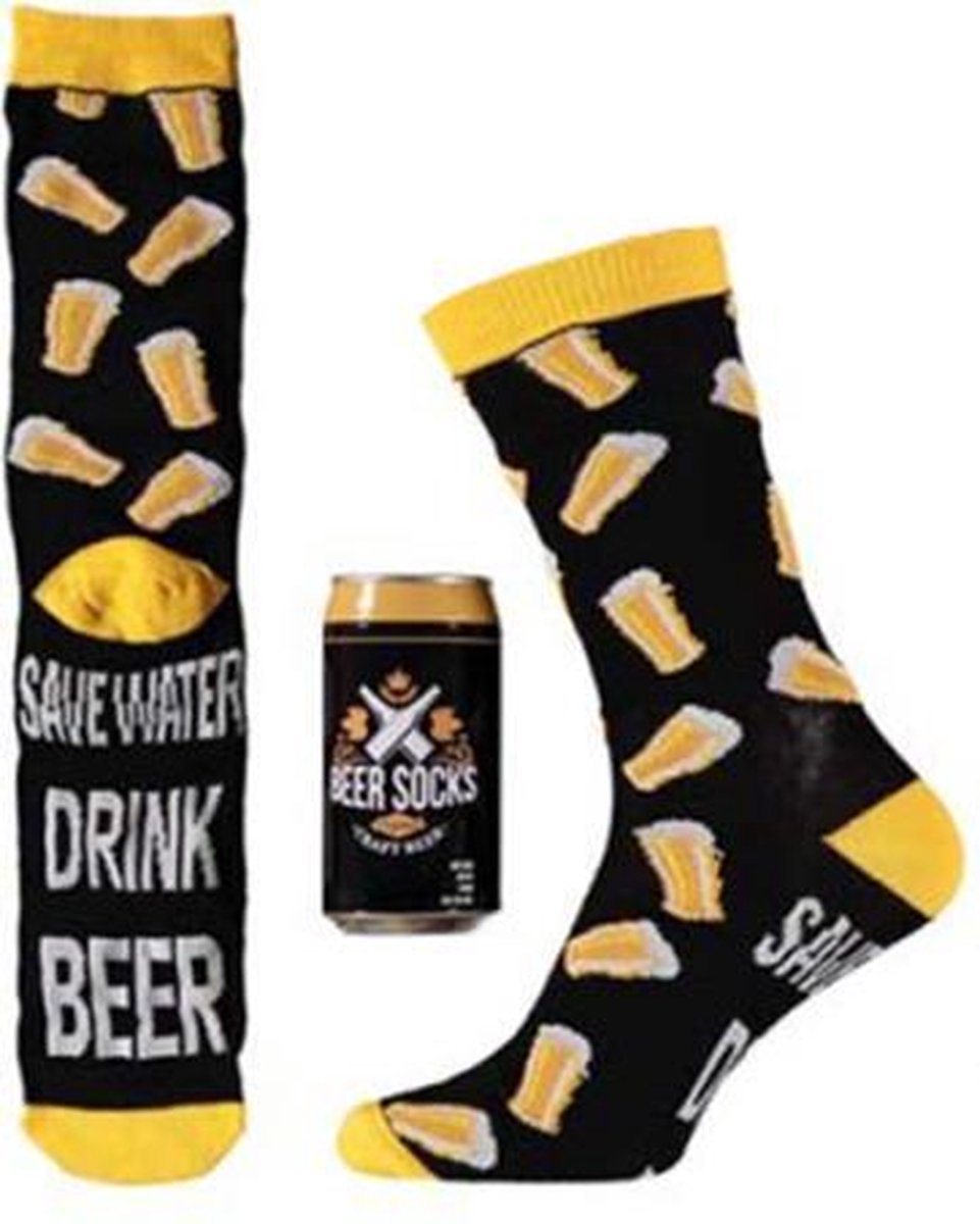 Bier Sokken - Blikje/Spaarpot - Geel - Maat 42-47