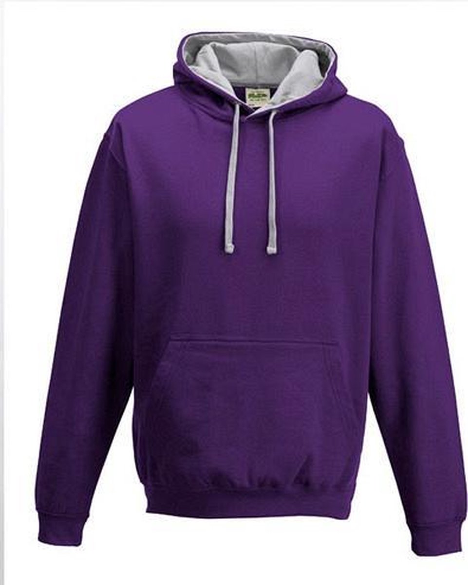 Varsity hoodie paars met grijze capuchon M