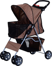 PawHut Hondenbuggy met zonnedak en opbergnet bruin 75 x 45 x 97cm