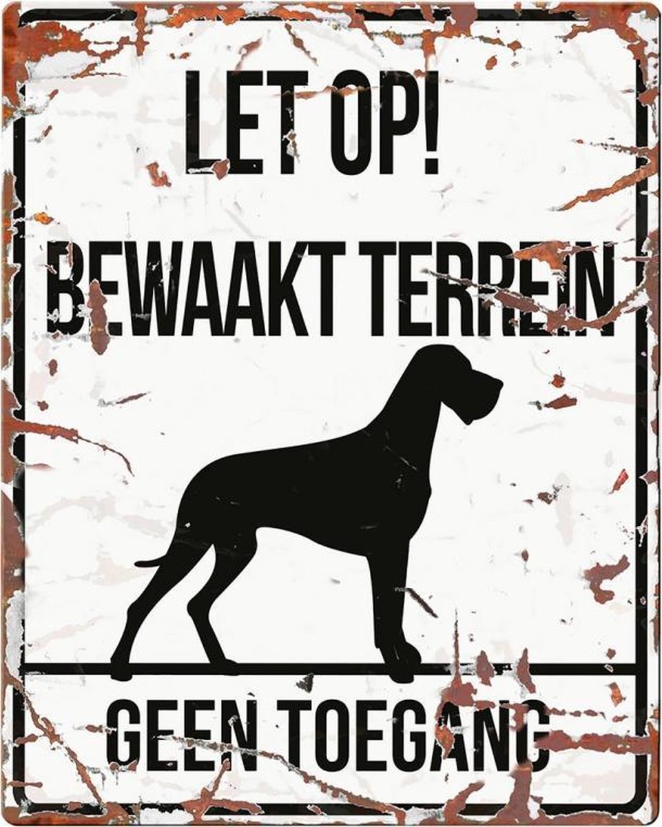 D&D Waakbord / Warning sign square danish dog n Wit 20x25cm