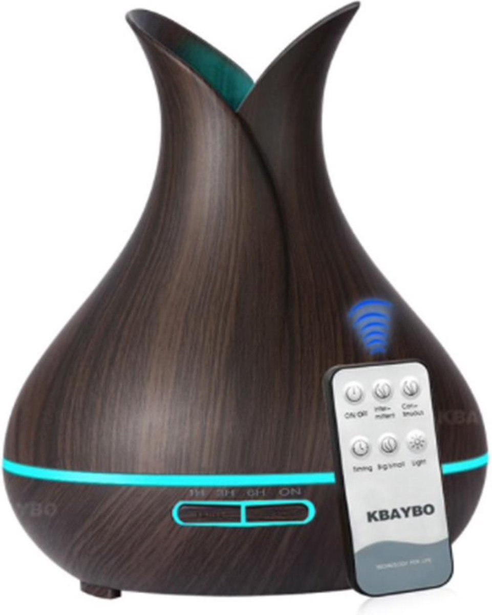 KBAYBO Aroma Diffuser - Geur Verspreider - Luchtbevochtiger - 400ML - 7 Verschillende kleuren LED Verlichting - Hout Design - Voor Kantoor