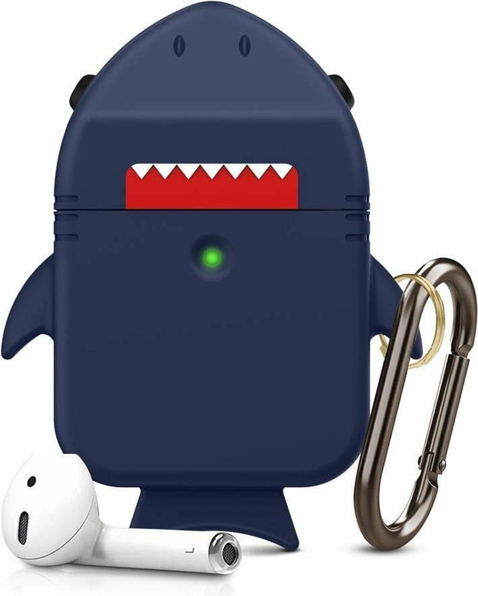 Haai Case Cover Voor Airpods - Siliconen Donkerblauw | Watchbands-shop.nl