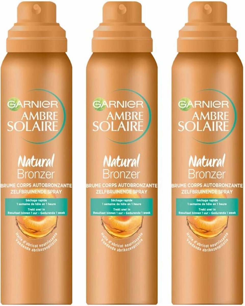 3x Garnier Ambre Solaire Natural Bronzer Zelfbruinende Spray Light 150 ml