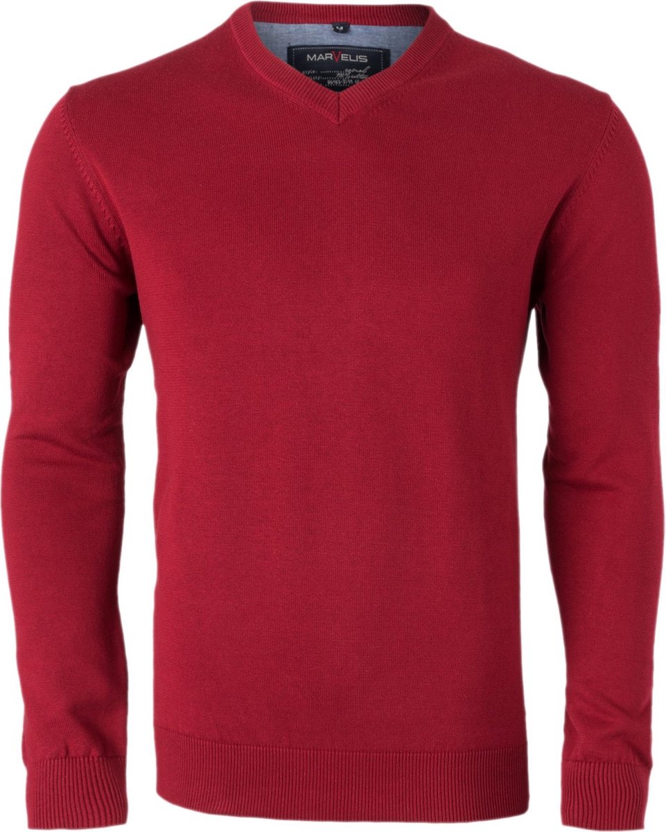 MARVELIS heren trui katoen - V-hals - rood -  Maat: 3XL