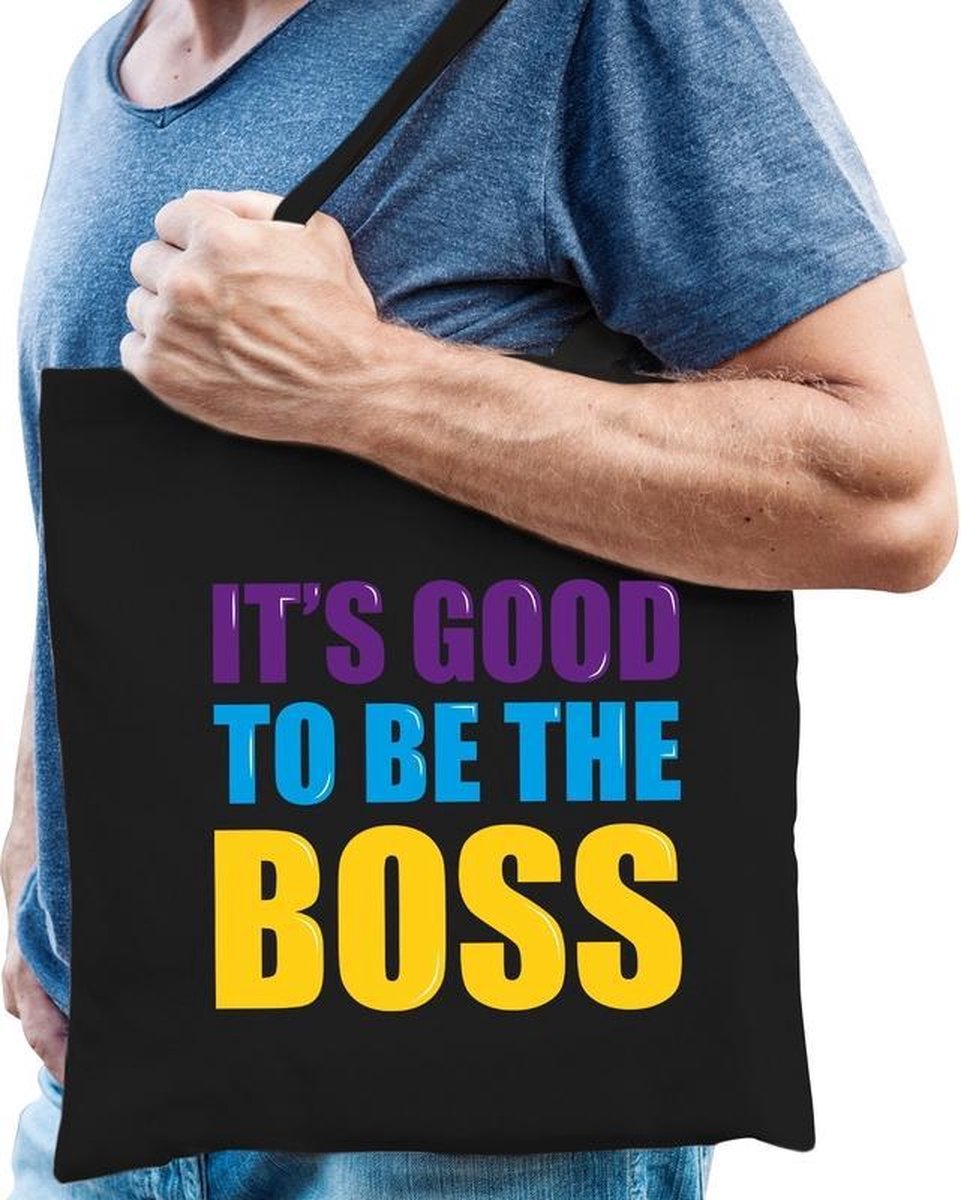 Its good to be the boss cadeau tas zwart voor heren cadeau katoenen tas zwart voor heren - kado tas / tasje / shopper