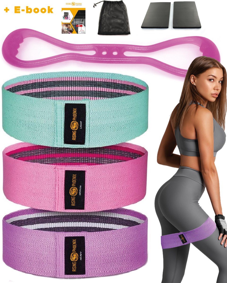 RP® Resistance Band 3x Weerstandsbanden Set Fitness Elastiek Booty Band - Incl. Siliconen Weerstandsband - Knie Pads & E-Book