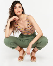 Gestreepte tanktop met lurex - Bruin
