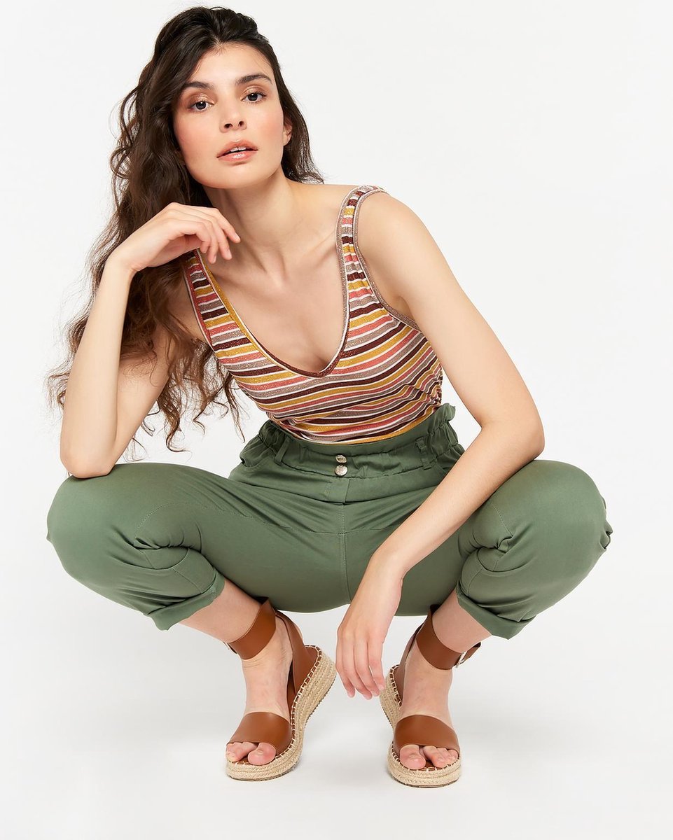 Gestreepte tanktop met lurex - Bruin