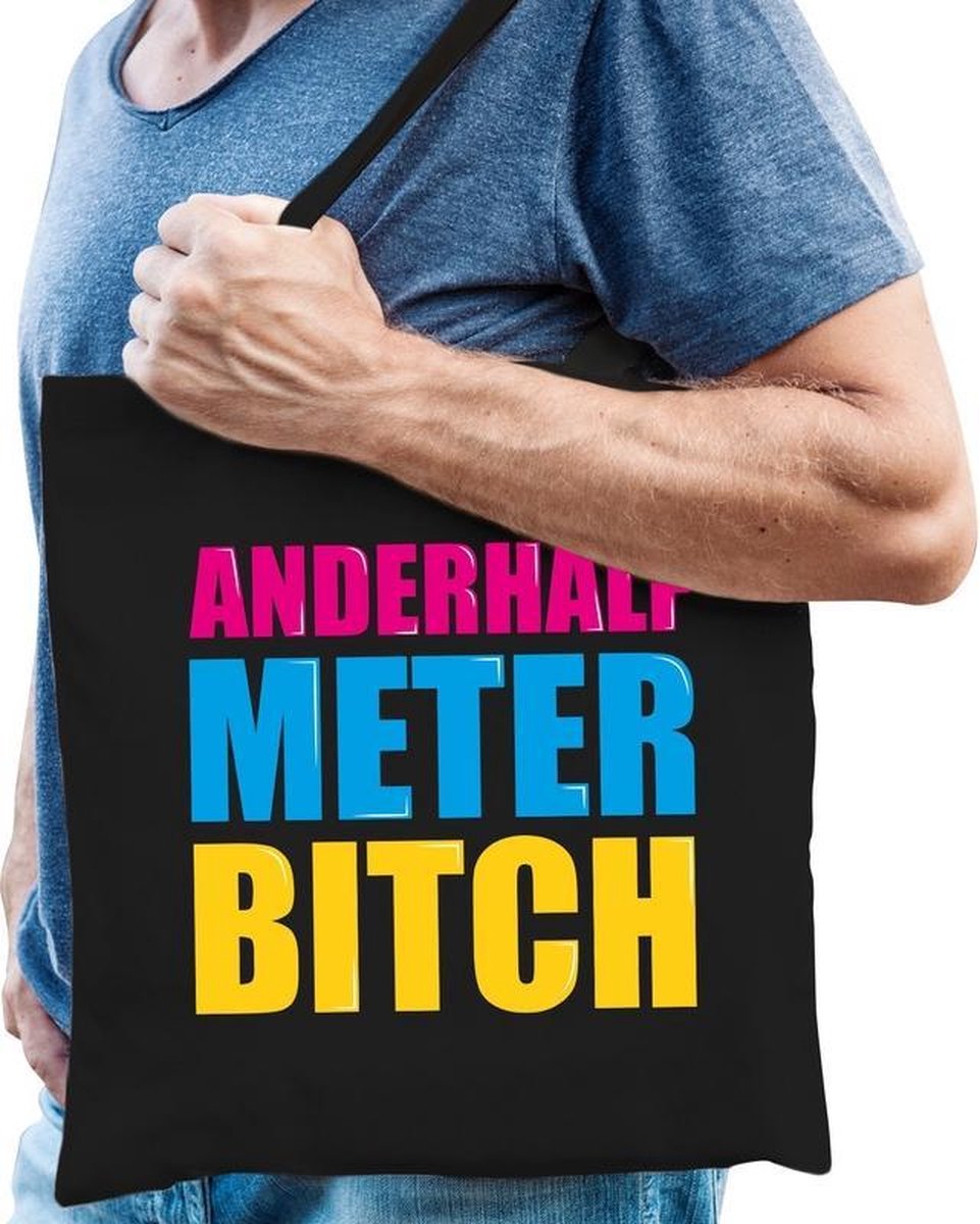 Anderhalf meter afstand bitch cadeau tas zwart voor heren cadeau katoenen tas zwart voor heren - kado tas / tasje / shopper