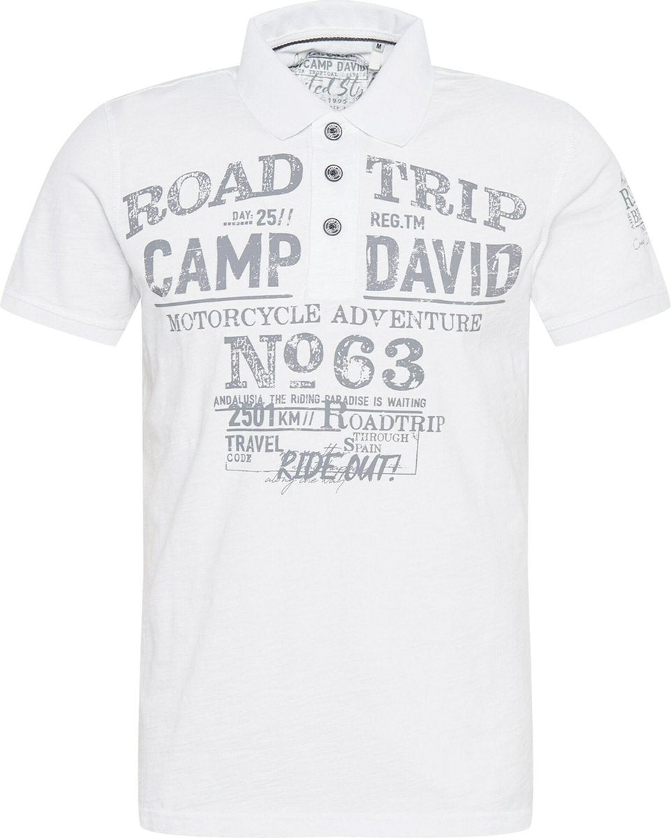 Camp David ® poloshirt van slubgaren met gebruikte prints
