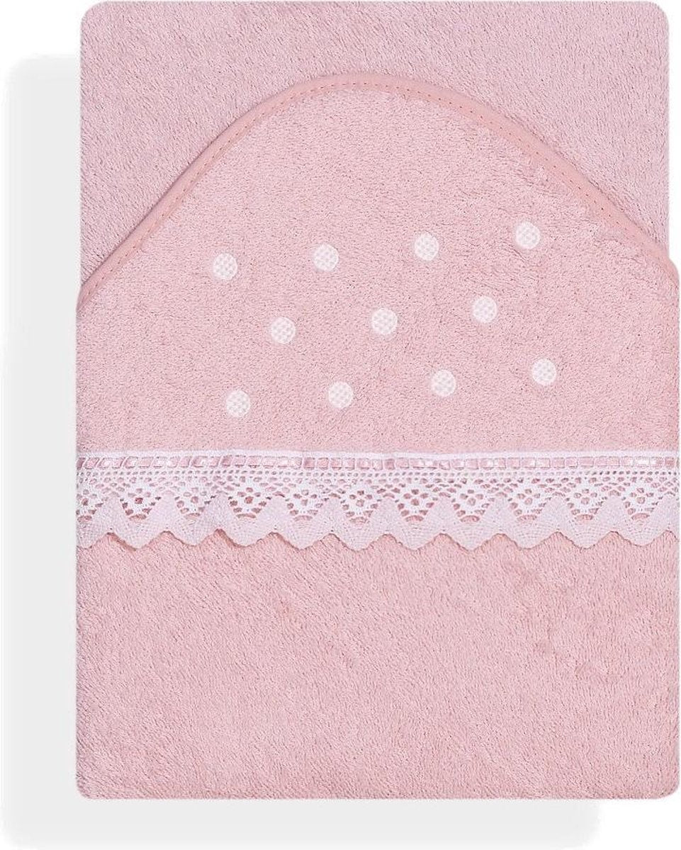 Interbaby Badcape Stippen Junior 100 Cm Katoen Roze