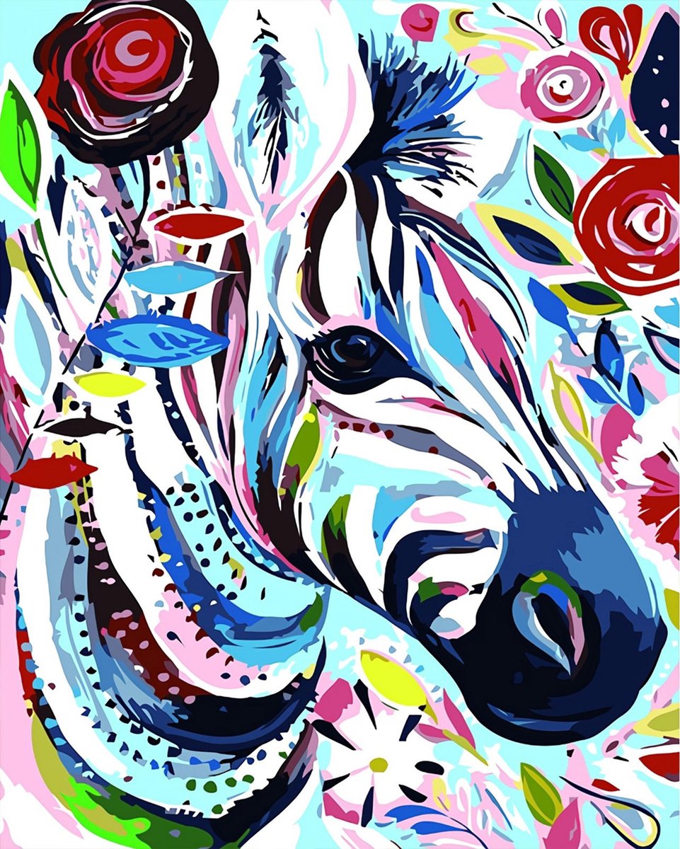 Schilderen Op Nummer -  Zebra - Dieren - Opgerold