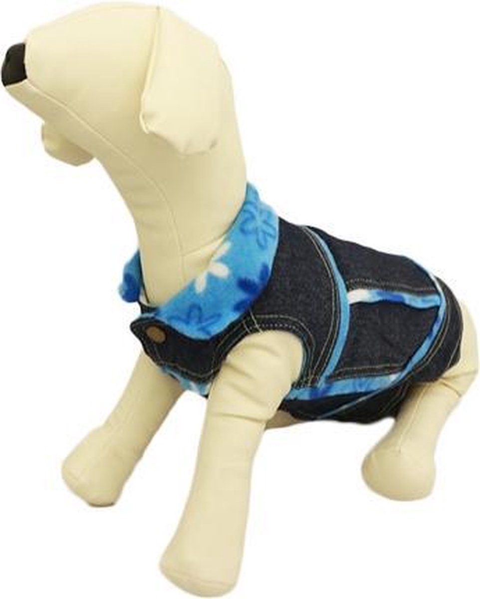 Bodywarmer in de kleur blauw van spijkerstof met bloemen - M ( rug lengte 29 cm