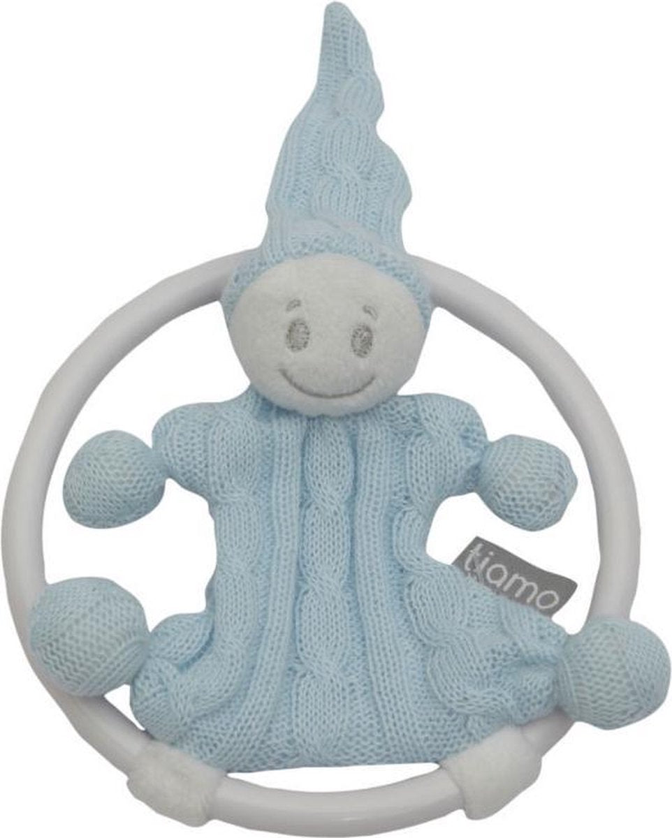 Tiamo Bijtring gebreid popje licht blauw