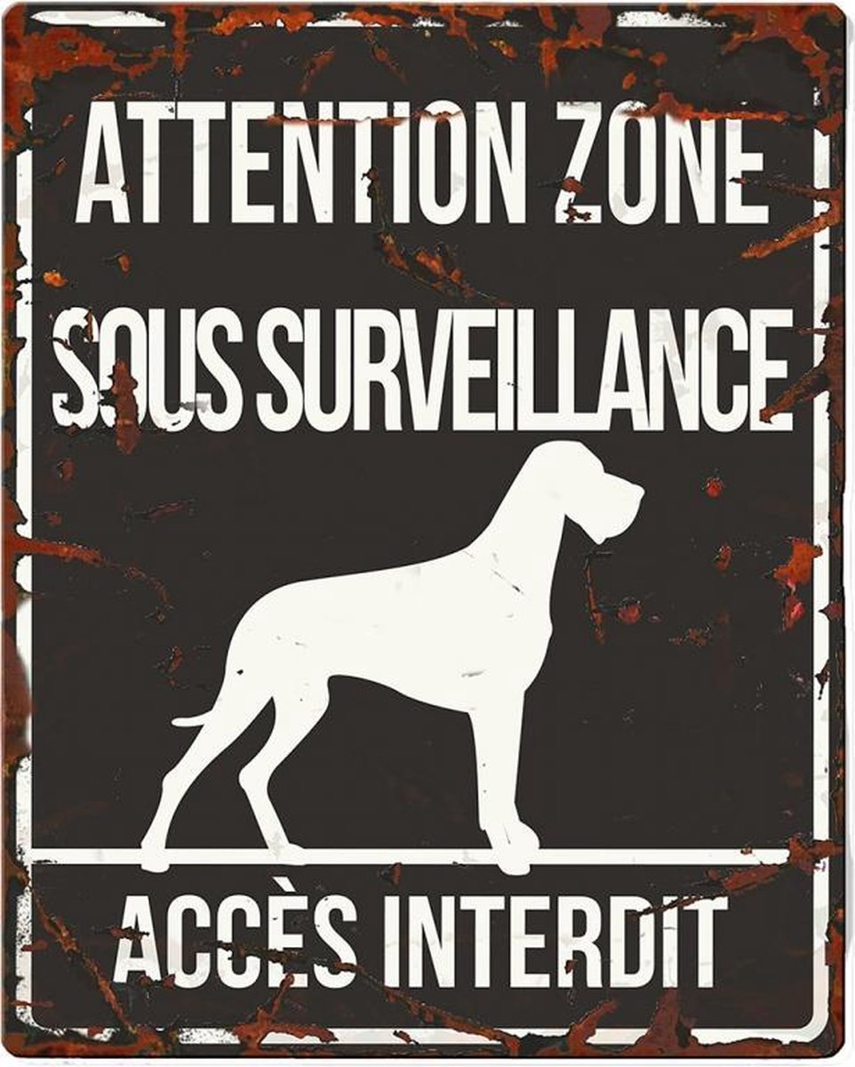 D&D Waakbord / Warning sign square danish dog f Zwart 20x25cm