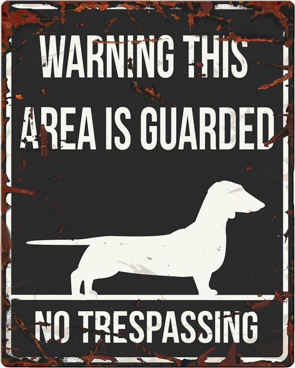 D&D Waakbord / Warning sign square dachshund gb Zwart 20x25cm