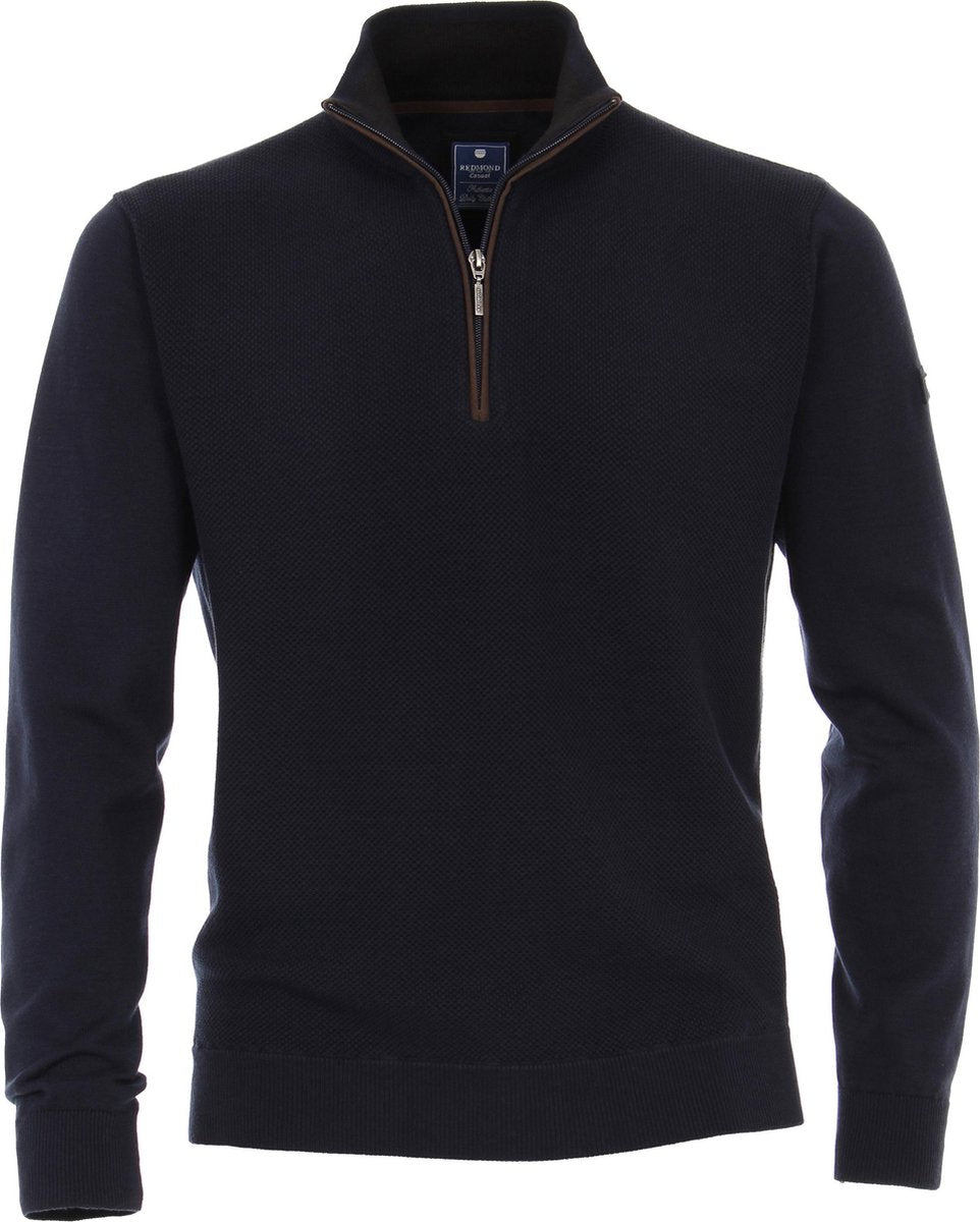 Redmond heren trui katoen - schipperstrui met rits - donker blauw -  Maat XXXL