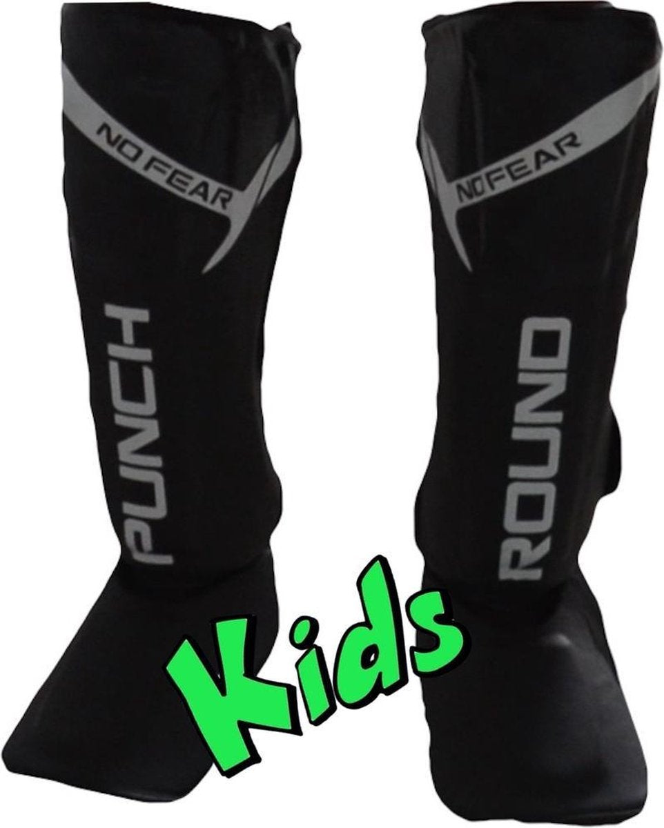 Punch Round Kids NoFear Kickboks Scheenbeschermers Zwart Wit Kies uw maat: Kids - 8 Jaar