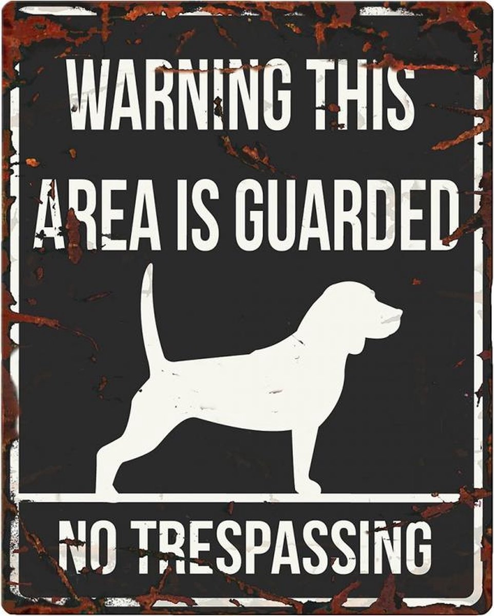 D&D Waakbord / Warning sign square beagle gb Zwart 20x25cm