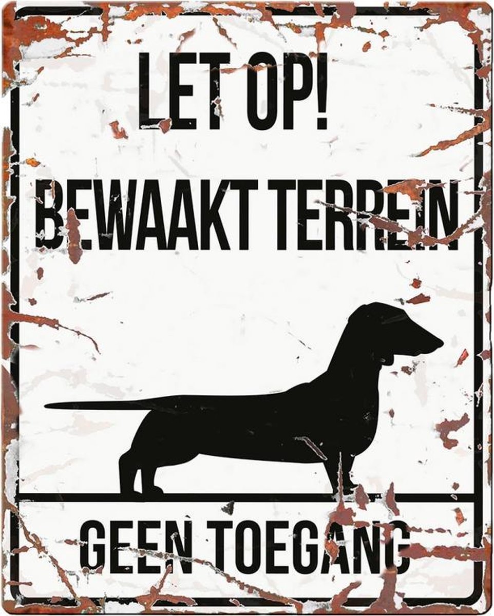 D&D Waakbord / Warning sign square dachshund n Wit 20x25cm