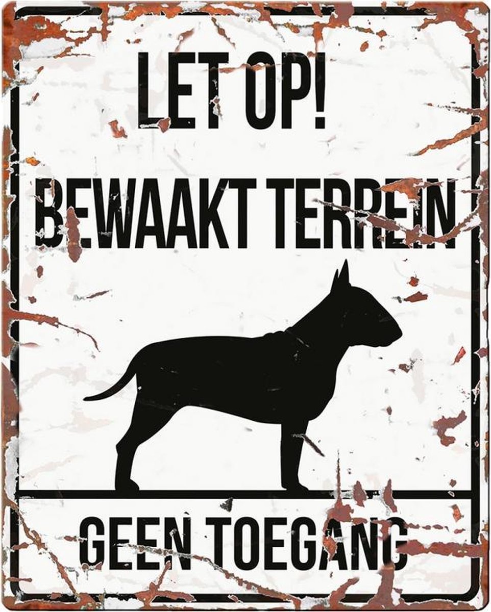 D&D Waakbord / Warning sign square bull terrier n Wit 20x25cm