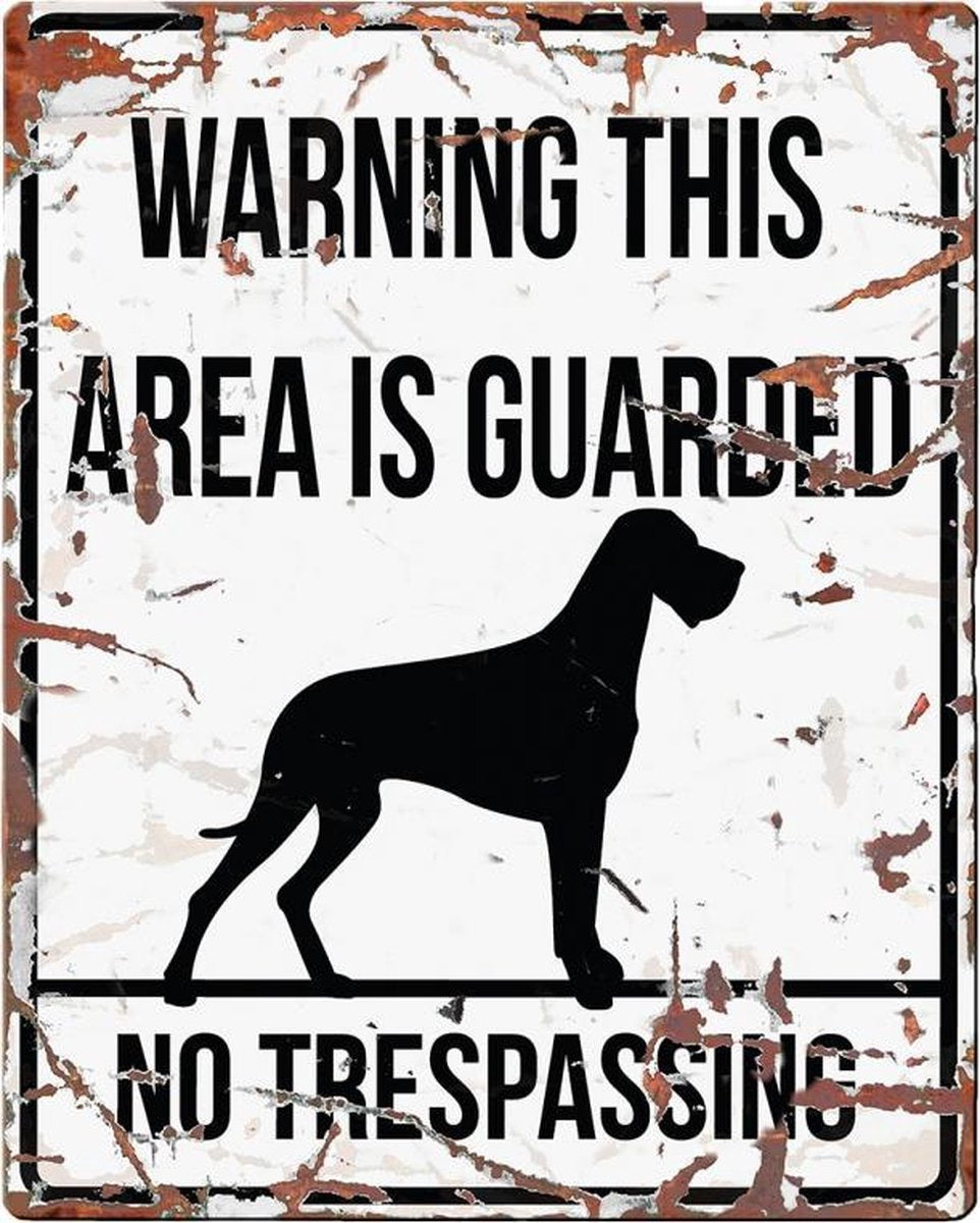 D&D Waakbord / Warning sign square danish dog gb Wit 20x25cm