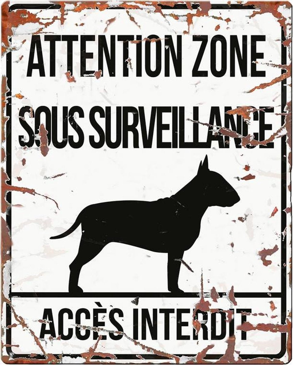 D&D Waakbord / Warning sign square bull terrier f Wit 20x25cm