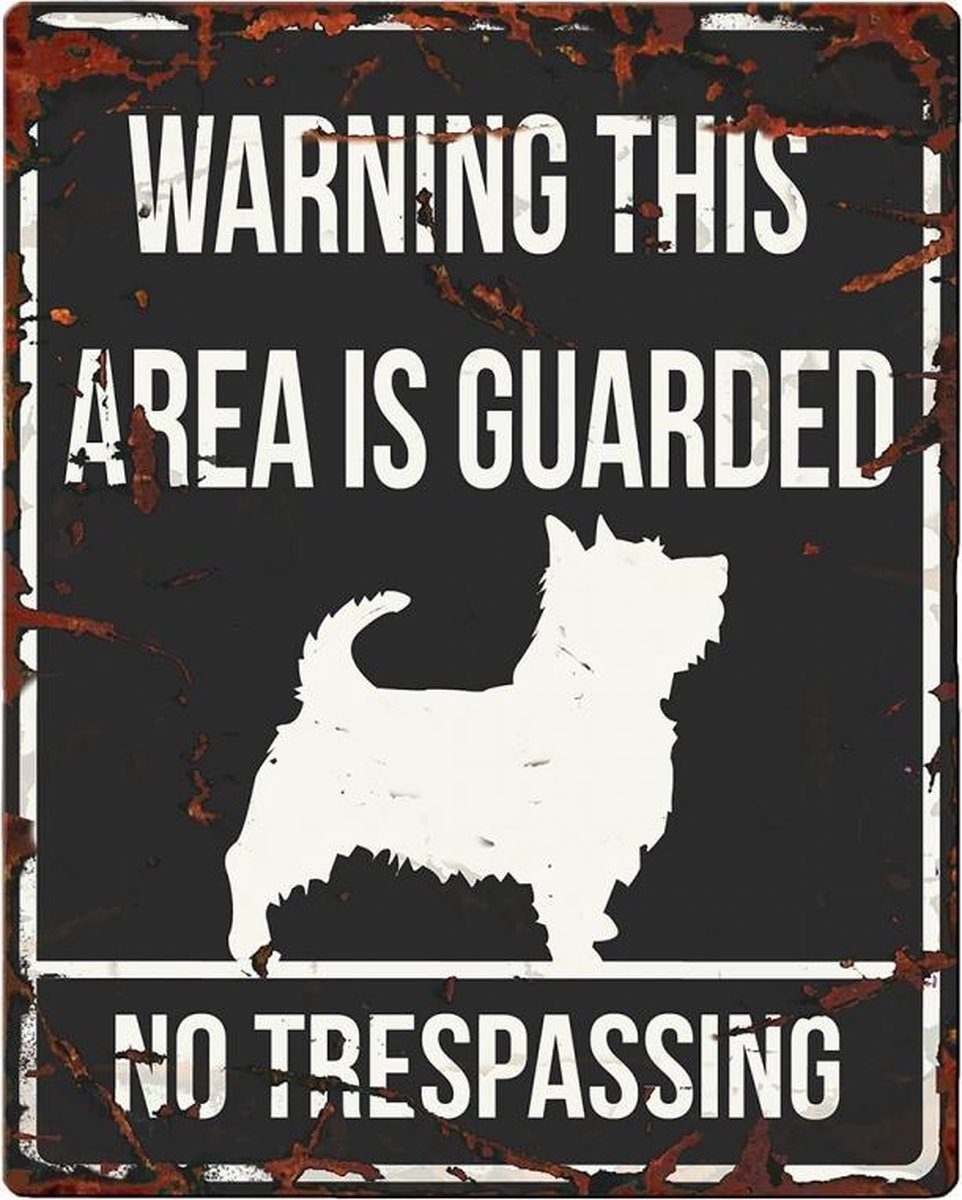 D&D Waakbord / Warning sign square terrier gb Zwart 20x25cm