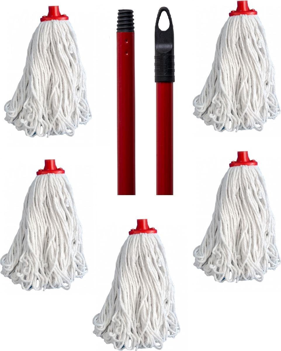 Maus spaanse mop met steel rood - 5 dweilen met 1 dweilstok
