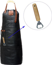 Sorprese Premium – bbq schort – zwart-bruin creme – bbq schort mannen – 100% premium leder – inclusief flessenopener - bbq schort leer man