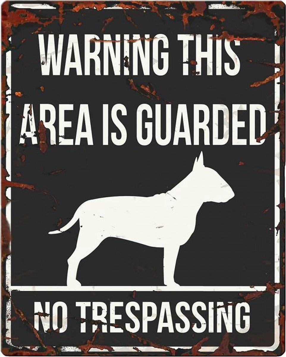 D&D Waakbord / Warning sign square bull terrier gb Zwart 20x25cm