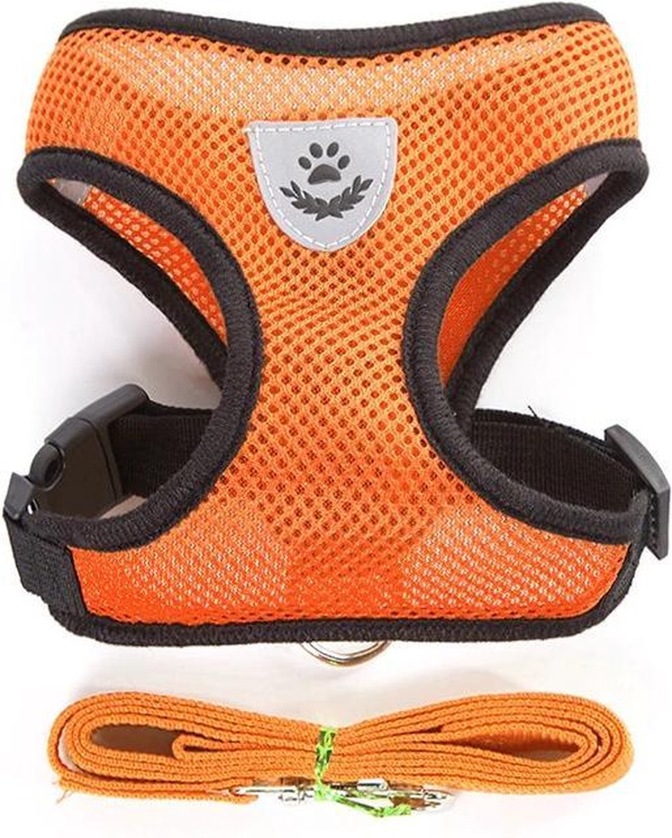 kattentuigje met looplijn-kattenharnas-Hondenharnas-kattentuigje-hondentuigjes puppy- Oranje Maat L